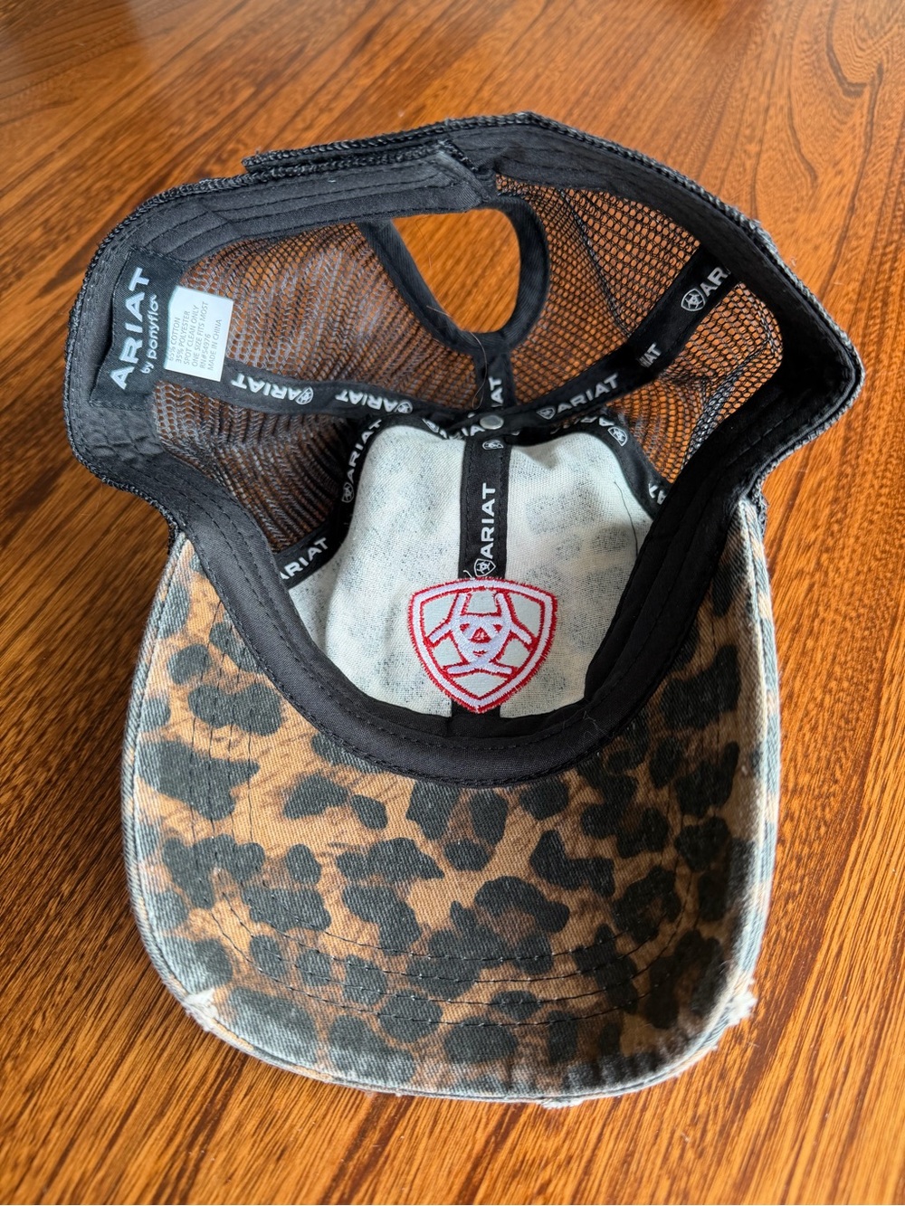 Ariat Brown and Black leopard print Logo Trucker Hat - Picture 3 of 4